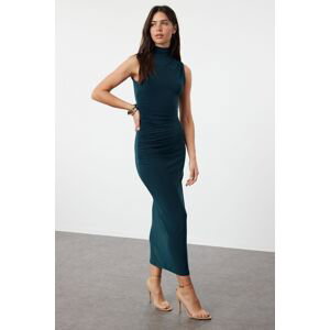 Trendyol Emerald Green Plain Sleeve Draped Bodycone/Fitting Knitted Dress