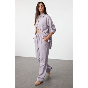 Trendyol Lilac High Waist Striped Wide Leg Trousers