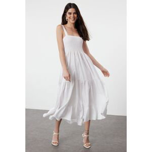 Trendyol White Plain A-Line Gimped Woven Dress Woven Dress