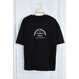 Trendyol Black Oversize / Wide Cut Text Printed Thick T-Shirt