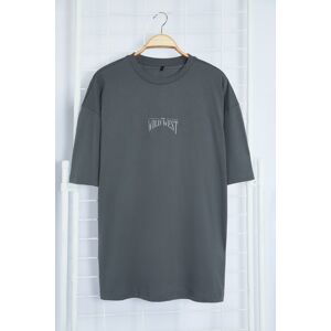 Trendyol Anthracite Oversize/Wide Cut 100% Cotton Back Printed T-Shirt