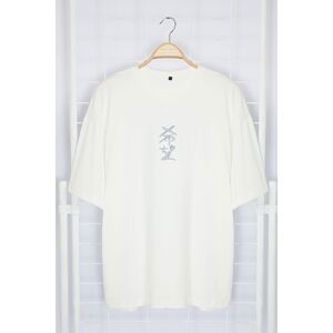 Trendyol Ecru Oversize Short Sleeve Far Eastern Embroidery/Back Print T-shirt