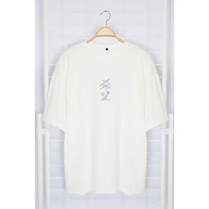 Trendyol Ecru Oversize Short Sleeve Far Eastern Embroidery/Back Print T-shirt