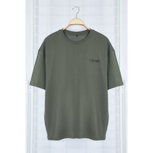 Trendyol Khaki Oversize/Wide Cut Text Printed Short Sleeve 100% Cotton T-Shirt