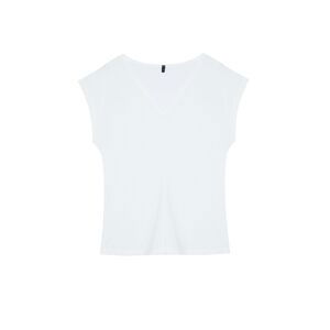 Trendyol White V-Neck Relaxed/Comfortable Cut Knitted T-Shirt