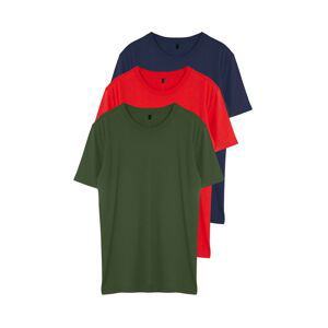 Trendyol Dark Navy Blue-Khaki-Red Basic Slim/Slim Fit 100% Cotton 3 Pack T-Shirt