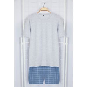 Trendyol Gray Blue Regular Fit Crew Neck Pajama Set with Embroidered Knitted Shorts