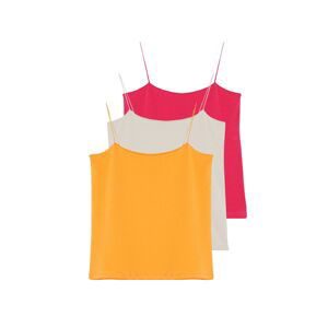 Trendyol Fuchsia-Mustard-Beige 3-Pack Strappy Fitted Square Collar Flexible Knitted Undershirt