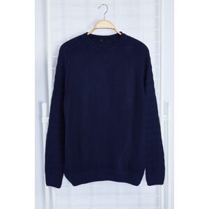 Trendyol Navy Blue Slim Crew Neck Textured Knitwear Sweater