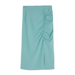 Trendyol Khaki Drape and Slit Detailed Crepe Fabric Midi Knitted Skirt