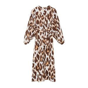 Trendyol Brown Leopard Patterned Balloon Sleeve Woven Dress