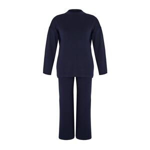 Trendyol Curve Navy Blue Knitwear Plus Size Bottom-Top Set