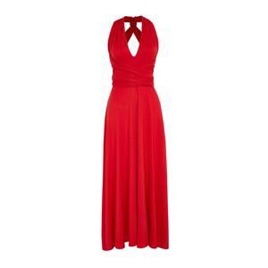 Trendyol Red Belted Maxi Knitted Tie Beach Dress