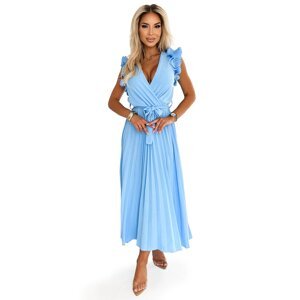 Pleated midi dress with a neckline and delicate ruffles Numoco