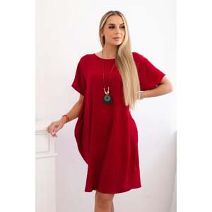 Women's dress with pockets and pendant - burgundy