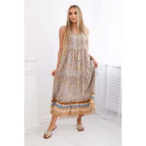 Women's viscose dress with a neckline - camel