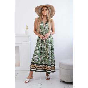 Women's viscose dress with decorative print - khaki