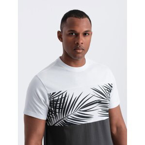 Ombre Men's two-tone t-shirt with palm leaf print - dark grey