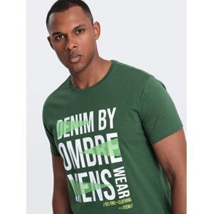 Ombre Men's cotton t-shirt with large inscription - green