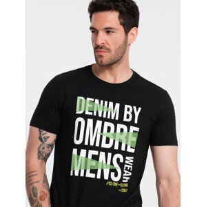 Ombre Men's cotton t-shirt with large inscription - black