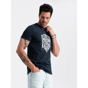 Ombre Men's motorcycle style printed t-shirt - navy blue