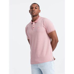 Ombre Melange men's polo shirt with striped collar - rose melange