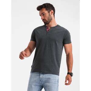 Ombre Men's t-shirt with unbuttoned round henley neckline - black