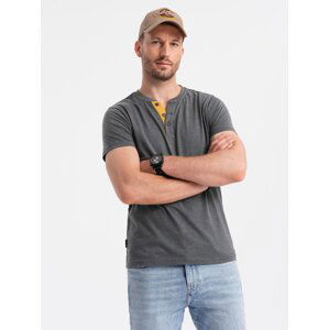 Ombre Men's t-shirt with round henley neckline - dark grey