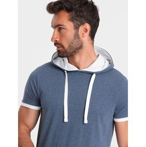 Ombre Casual men's cotton t-shirt with hood - dark blue melange