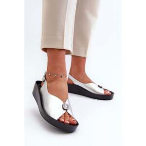 Women's leather sandals with wedges and platform S.Barski KV27-020 silver