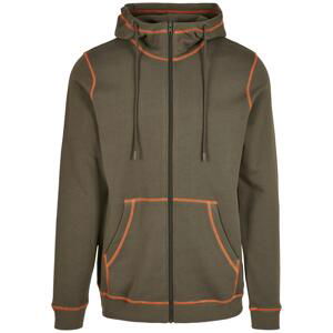 Organic Contrast Flatlock Stitched Zip Hoody Olive/Rusting