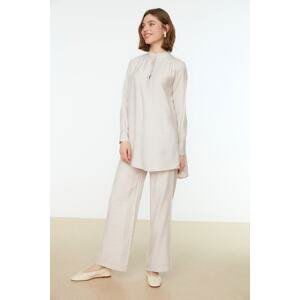 Trendyol Cream Half-Concealed Fly Shoulder Detailed Tunic-Pants Woven Suit