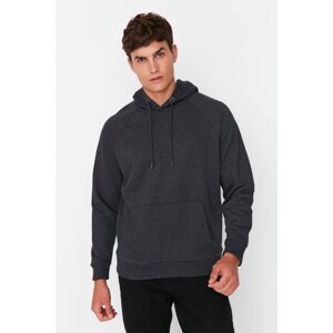 Trendyol Anthracite Melange Men's Basic Oversize/Wide-Cut Hoodie with Fleece Inner Sweatshirt