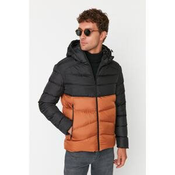Trendyol Men's Brown Regular Fit Color Block Windproof Down Jacket