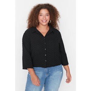 Trendyol Curve Black Crop Woven Shirt with Pocket