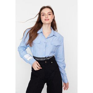 Trendyol X Sagaza Studio White-Blue Pocket Detailed Shirt