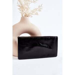 Women's Large Leather Wallet with Zipper Black Shiness