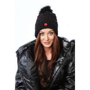 Warm black winter cap with pompom