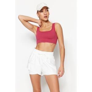 Trendyol White Parachute Fabric 2-Layer Knitted Sports Shorts with Inner Shorts