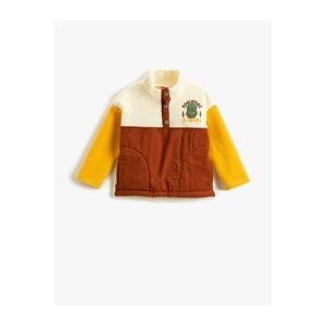 Koton Fleece Sweatshirt High Neck Snap Button Detailed Color Contrast Pocket