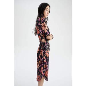 DEFACTO Slim Fit Patterned Cut Out Detailed Long Sleeve Maxi Dress
