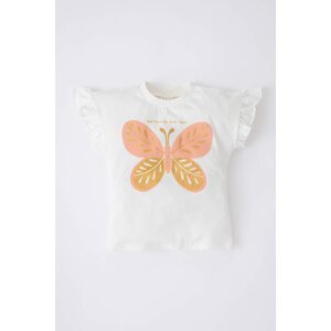 DEFACTO Baby Girls Regular Fit Crew Neck Butterfly Patterned Short Sleeved T-Shirt