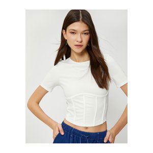 Koton Crop T-Shirt Corset Look Short Sleeve Crew Neck