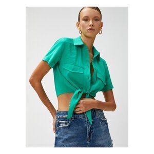 Koton Standard Shirt Collar Solid Green Women's Shirts 3sak60001ew