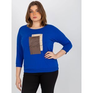 Women's dark blue plus size T-shirt with slogan