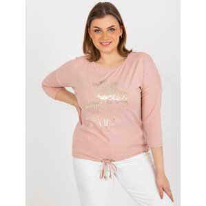 Light pink oversized blouse with rhinestone application