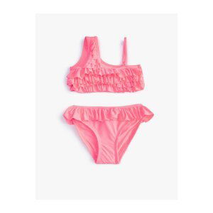 Koton Two-piece Swimwear With Frills, One-Shoulder Slim Strap Detail