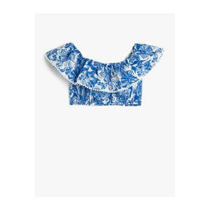 Koton Crop Blouse Off Shoulder Ruffle Floral Viscose