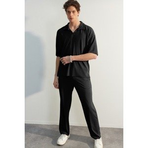 Trendyol Limited Edition Black Men's Relaxed Cut/Wide Leg Textured Ottoman Hidden Cord Wrinkle-Free Sweatpants