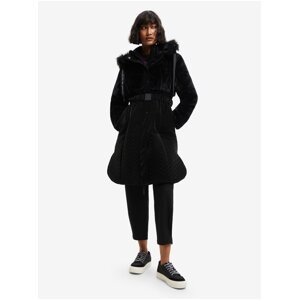 Black Women's Winter Coat with Fur Desigual Sundsvall - Ladies